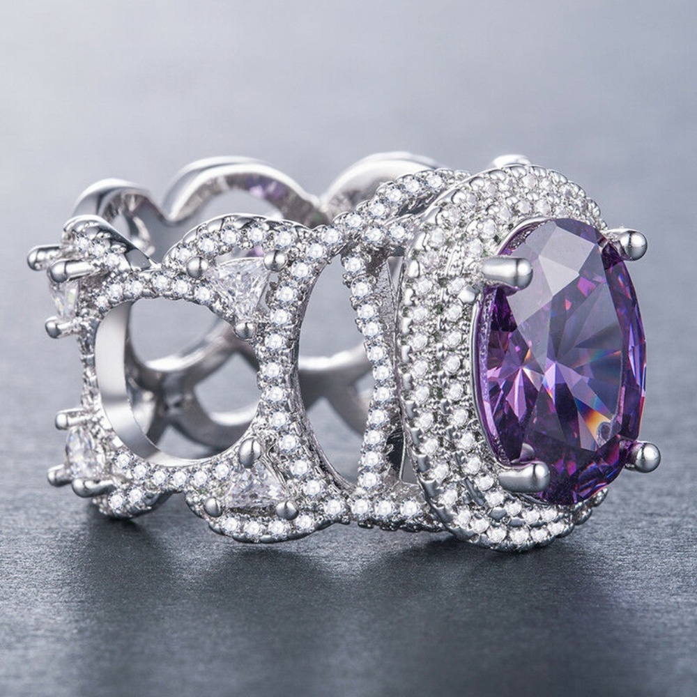 Luxury 925 Silver Purple Amethyst Ring - Picture 3 of 4
